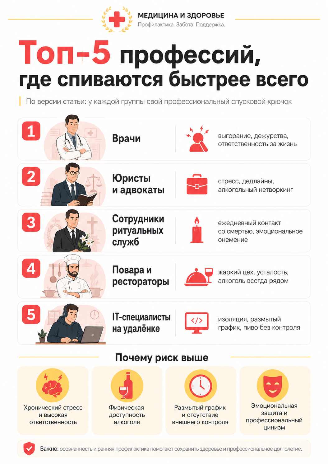 Инфографика топ-5 профессий с повышенным риском алкоголизации